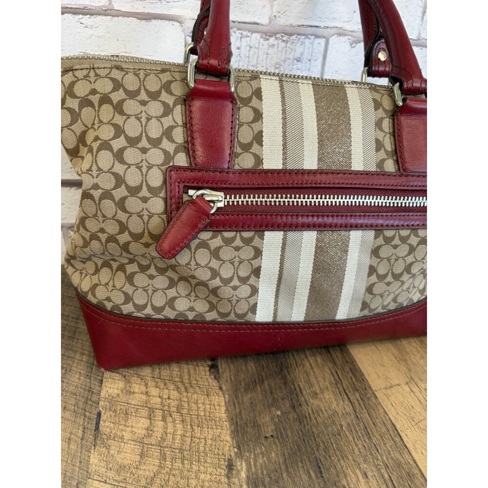 COACH LEGACY Red/Khaki Jacquard Signature Stripe Molly Two way Satchel 21154 - Picture 8 of 16